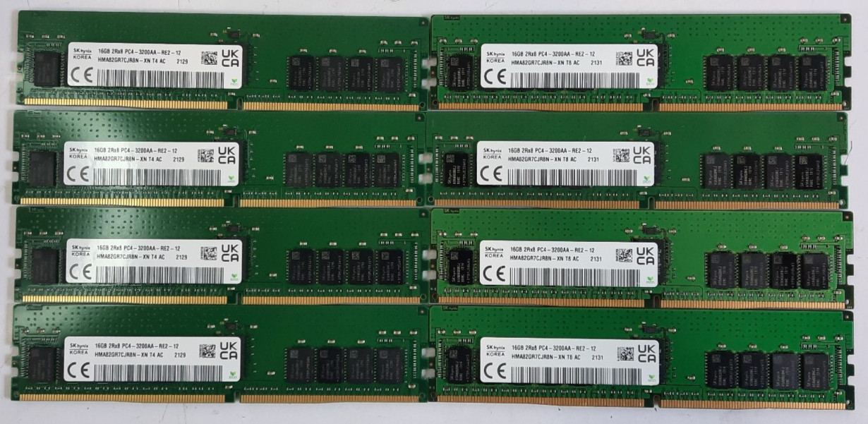 (8X16GB) SK Hynix HMA82GR7CJR8N-XN 2Rx8 PC4-3200AA-RE2-12 DDR4 Server Memory