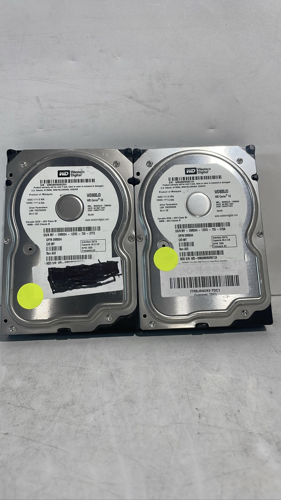 Western Digital WD800JD 80GB SATA 7200RPM 3.5" Caviar SE HDD Unit Lot 2