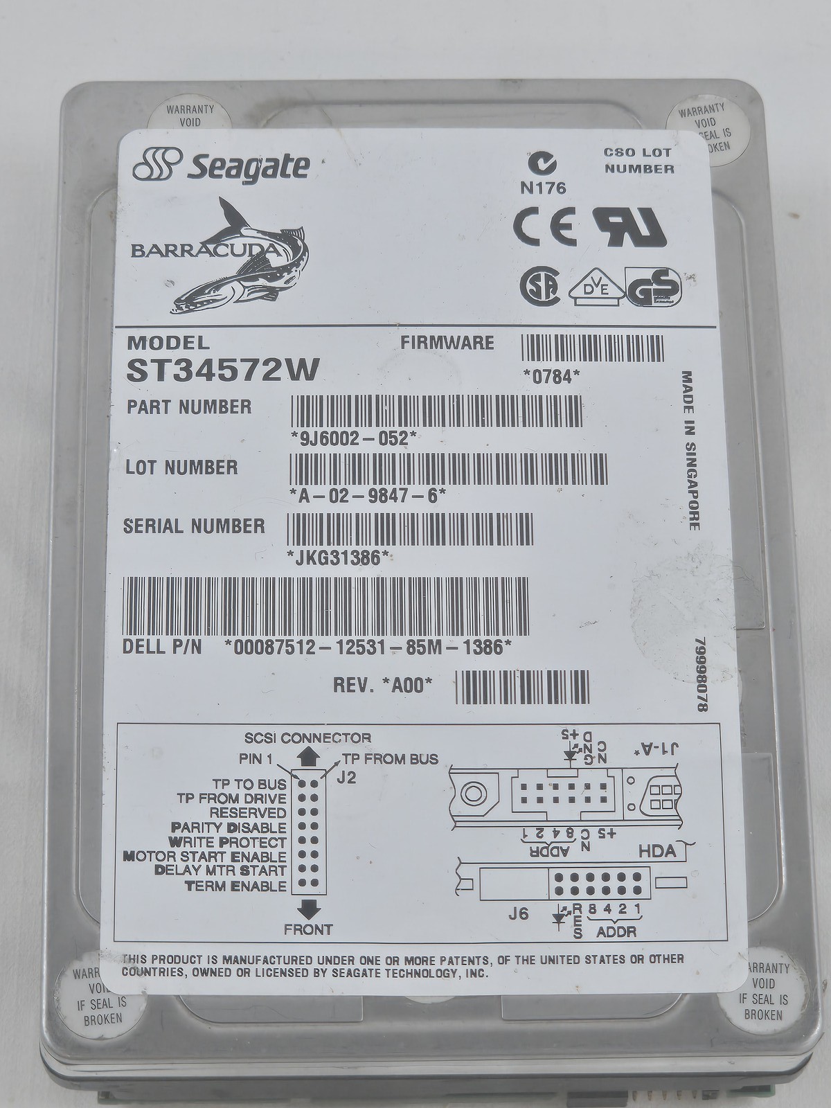 Seagate Barracuda ST34572W 4.5GB 50-Pin SCSI-2 Hard Drive HDD 9J6002-052