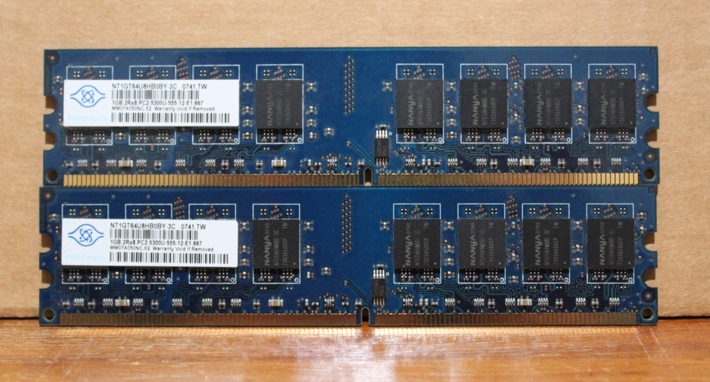 2GB (1GBx2) Nanya NT1GT64U8HB0BY-3C PC2-5300U DDR2-667MHz DIMM RAM Memory Module