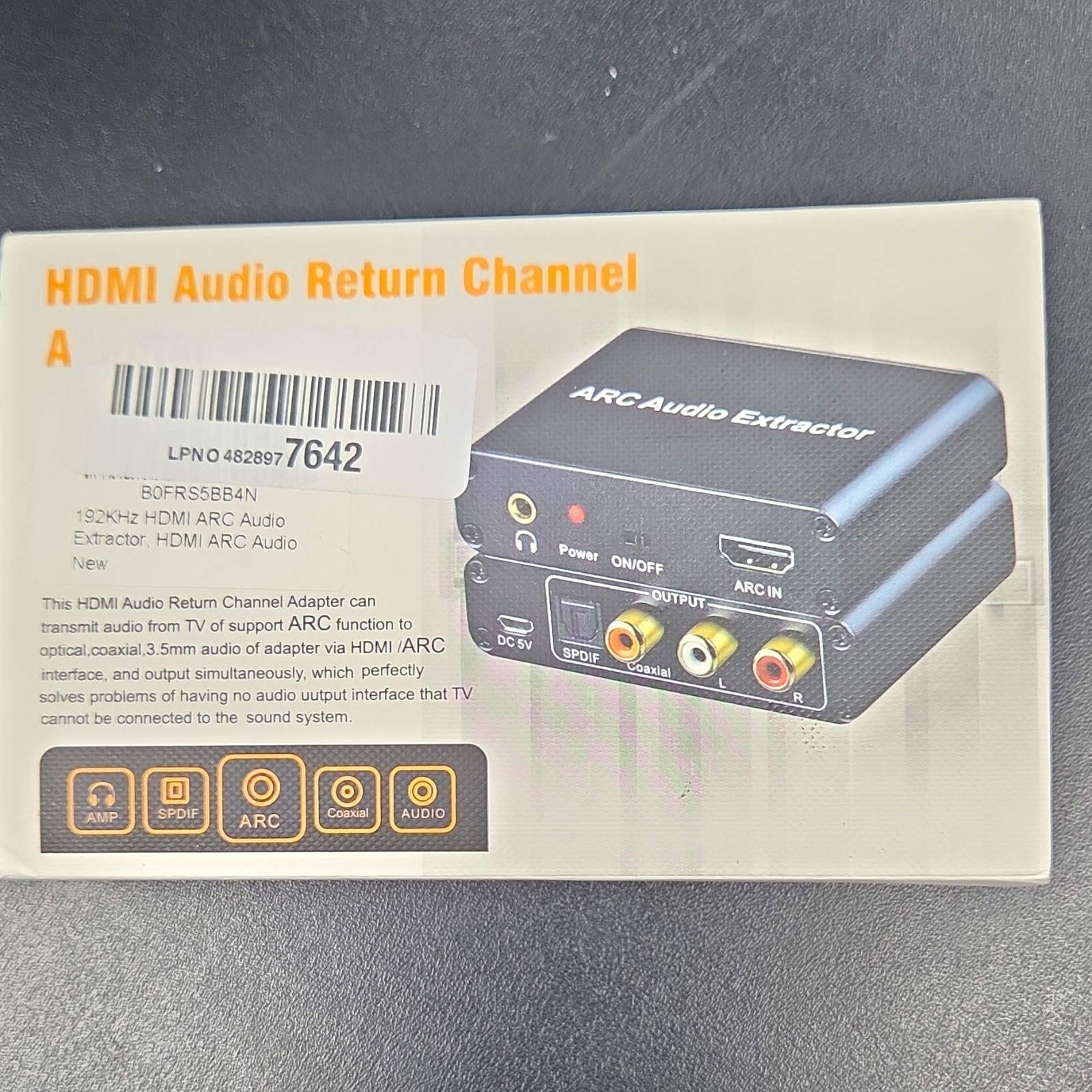 ARC HDMI Audio Extractor Adapter HDMI F to TOSLINK/RCA/3.5mm Outputs Black