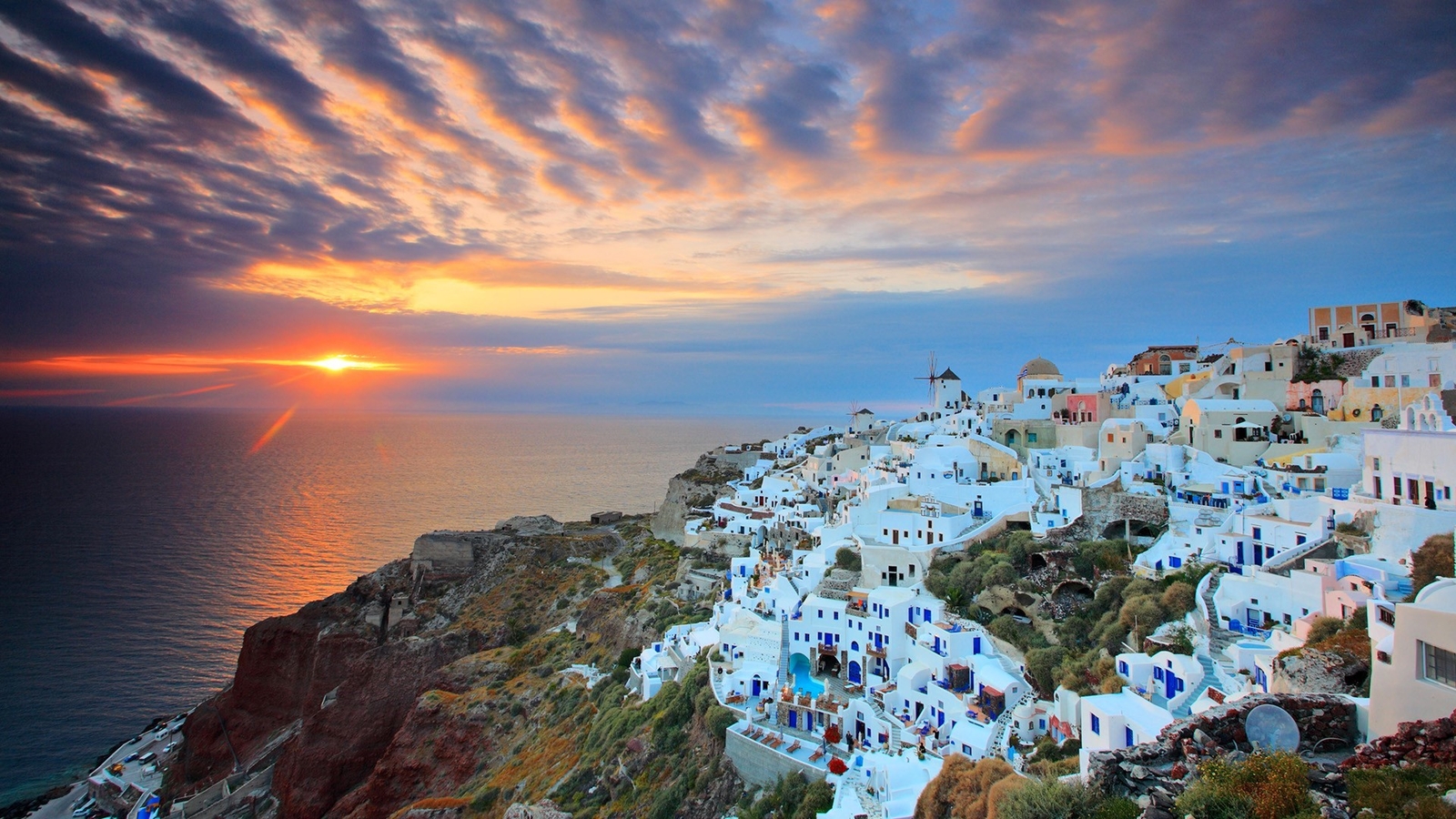 Landscape sunset clouds sky horizon oia town greece Custom Gaming Mat Desk