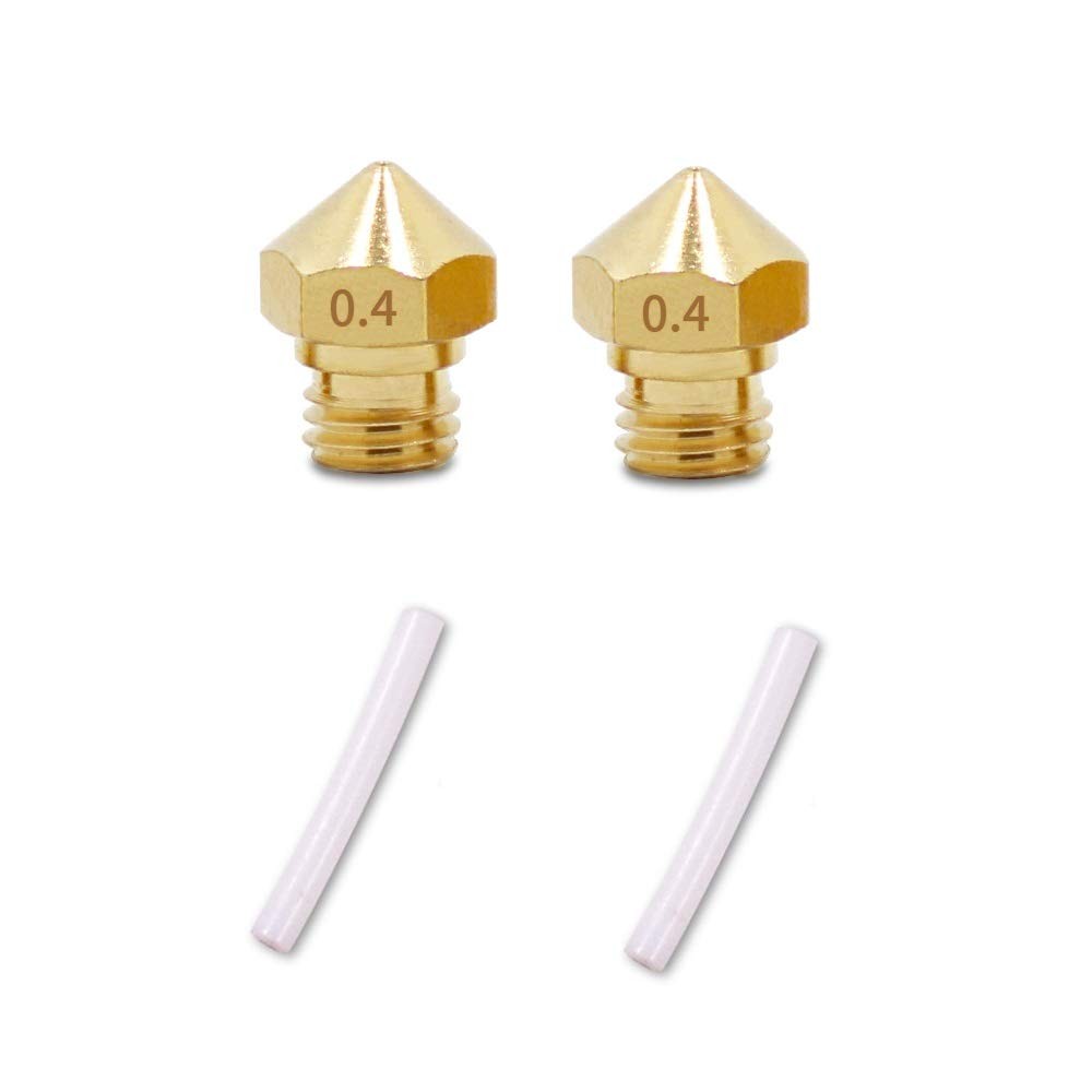2 pcs MK10 M7 Extruder Nozzle 0.4mm and 2pcs PTFE Tube kit, for White, yellow 