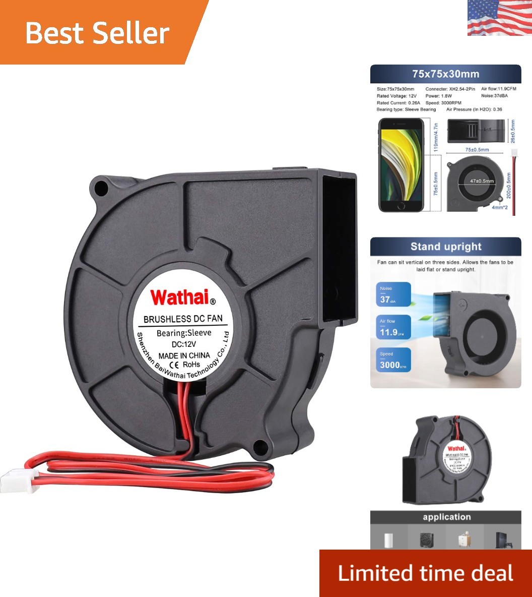 High-Performance 12V Centrifugal Blower Fan - 3000 RPM, 37 dB Noise Level