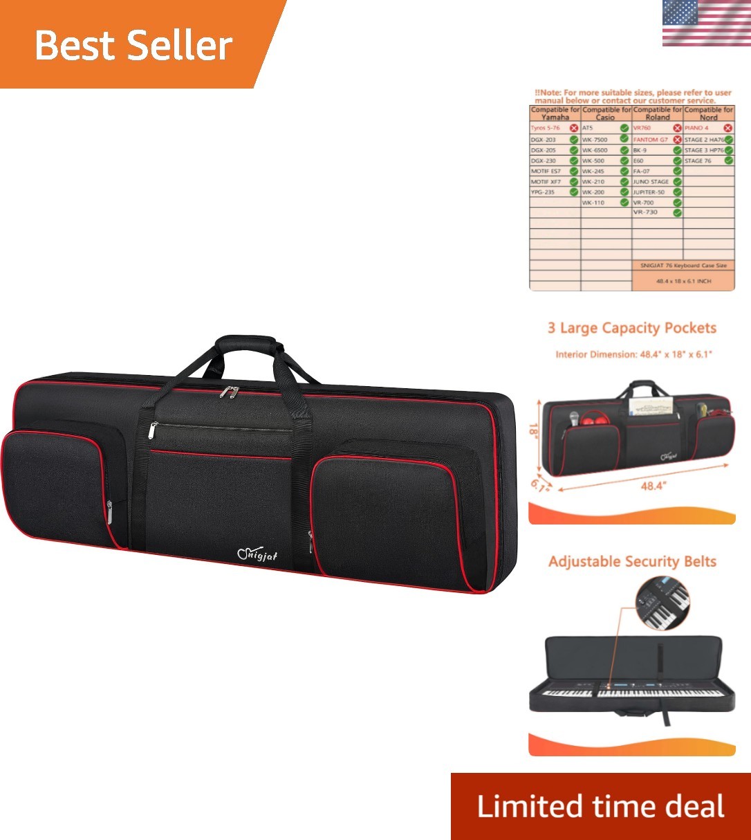 Elegant Soft 76 Key Keyboard Case with Adjustable Straps & Waterproof Design