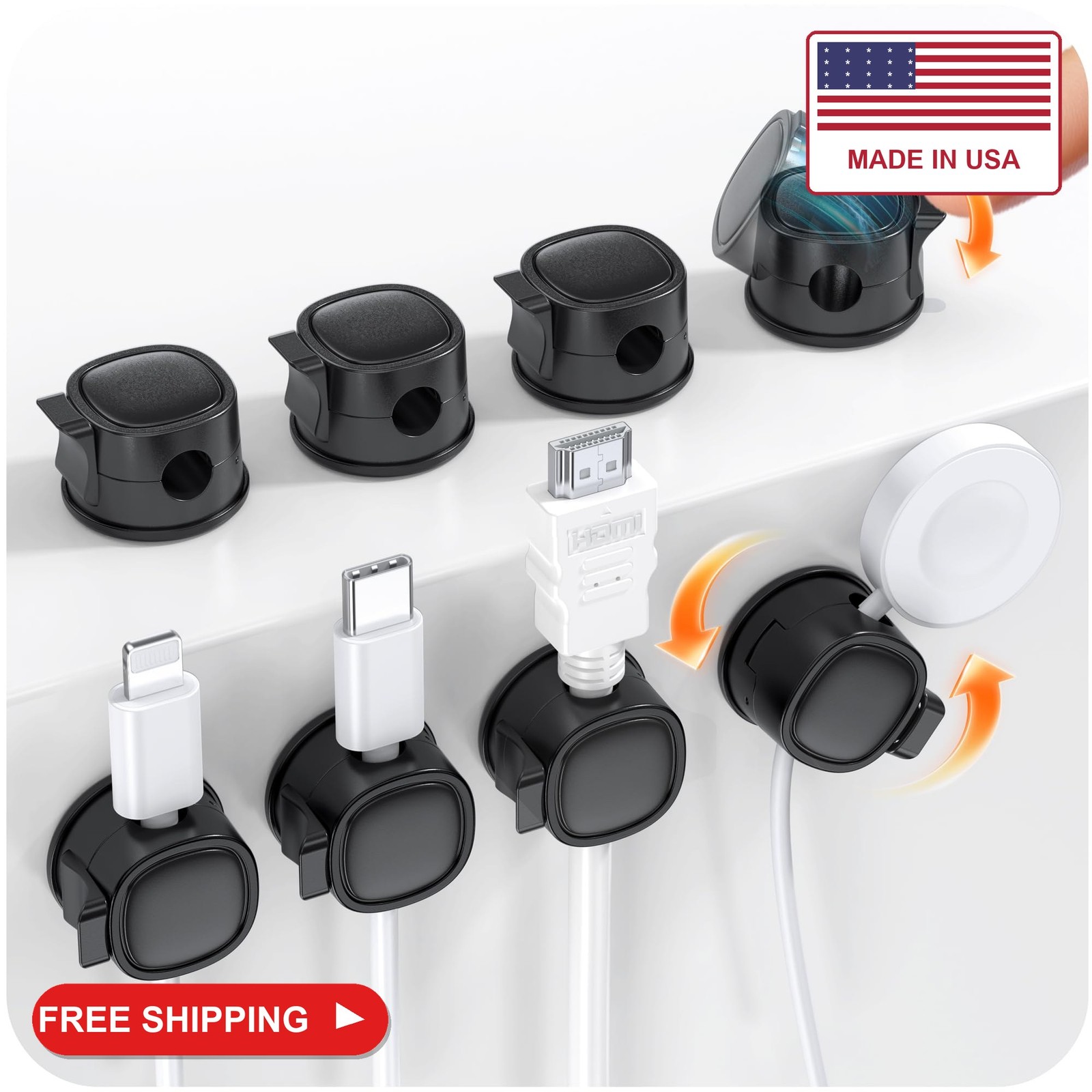 8 Pack 360° Rotatable Cable Clips Cord Organizer,Desk Cable Management Accessory