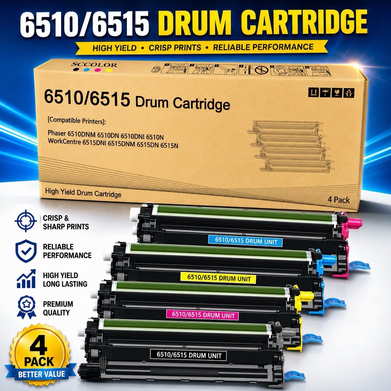 Drum Unit for Xerox Phaser 6510 WorkCentre 6515 108R01417-420 4-Pack Multicolor.