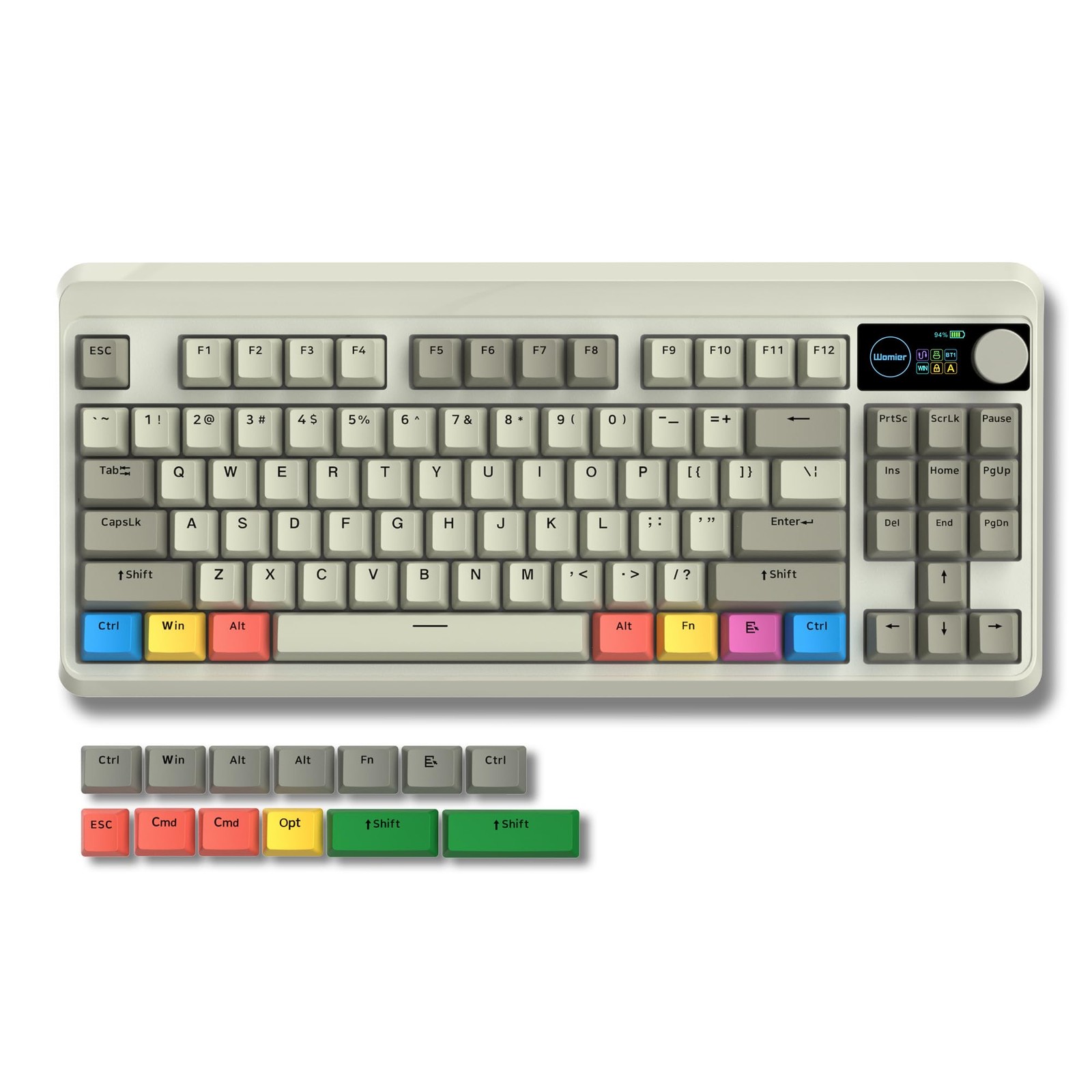 Womier Retro 75% Gaming Keyboard with OLED Display&Knob, M87 Pro Grey 