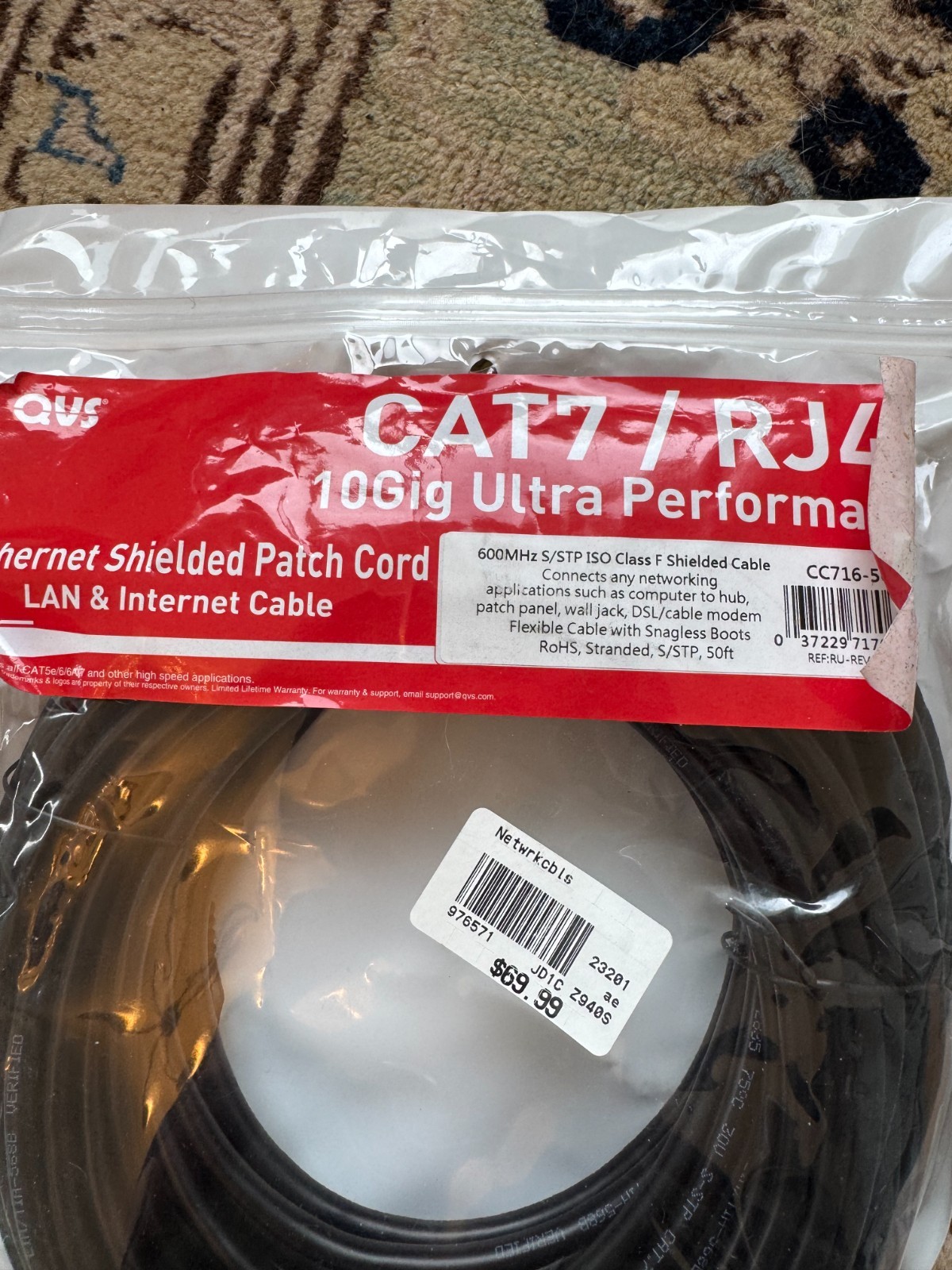 CAT7 50' Ethernet Shielded patchcord 600MHz S/STP class F