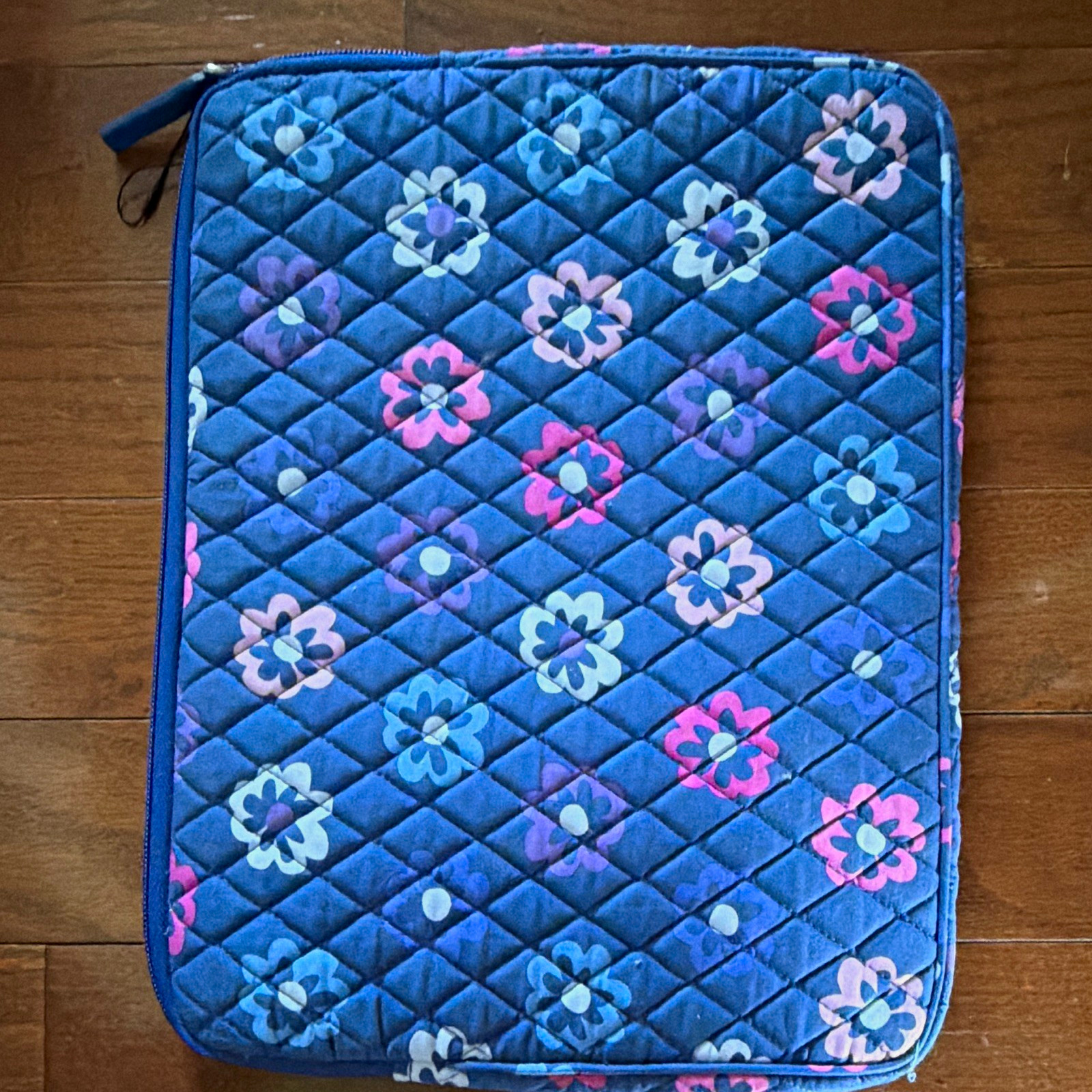Quilted Padded Tablet/eReader Sleeve Pouch, Zipper Closure, Blue Floral