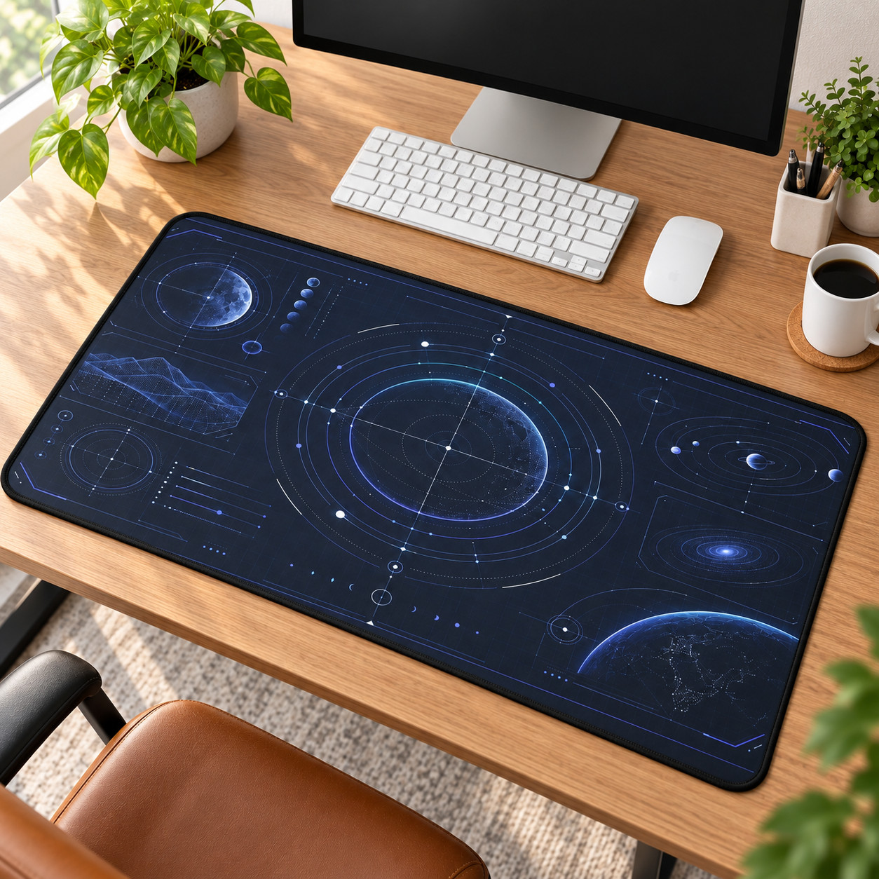 Space Astronomy Desk Mat, Futuristic Galaxy Mouse Pad, Sci Fi Gaming Decor