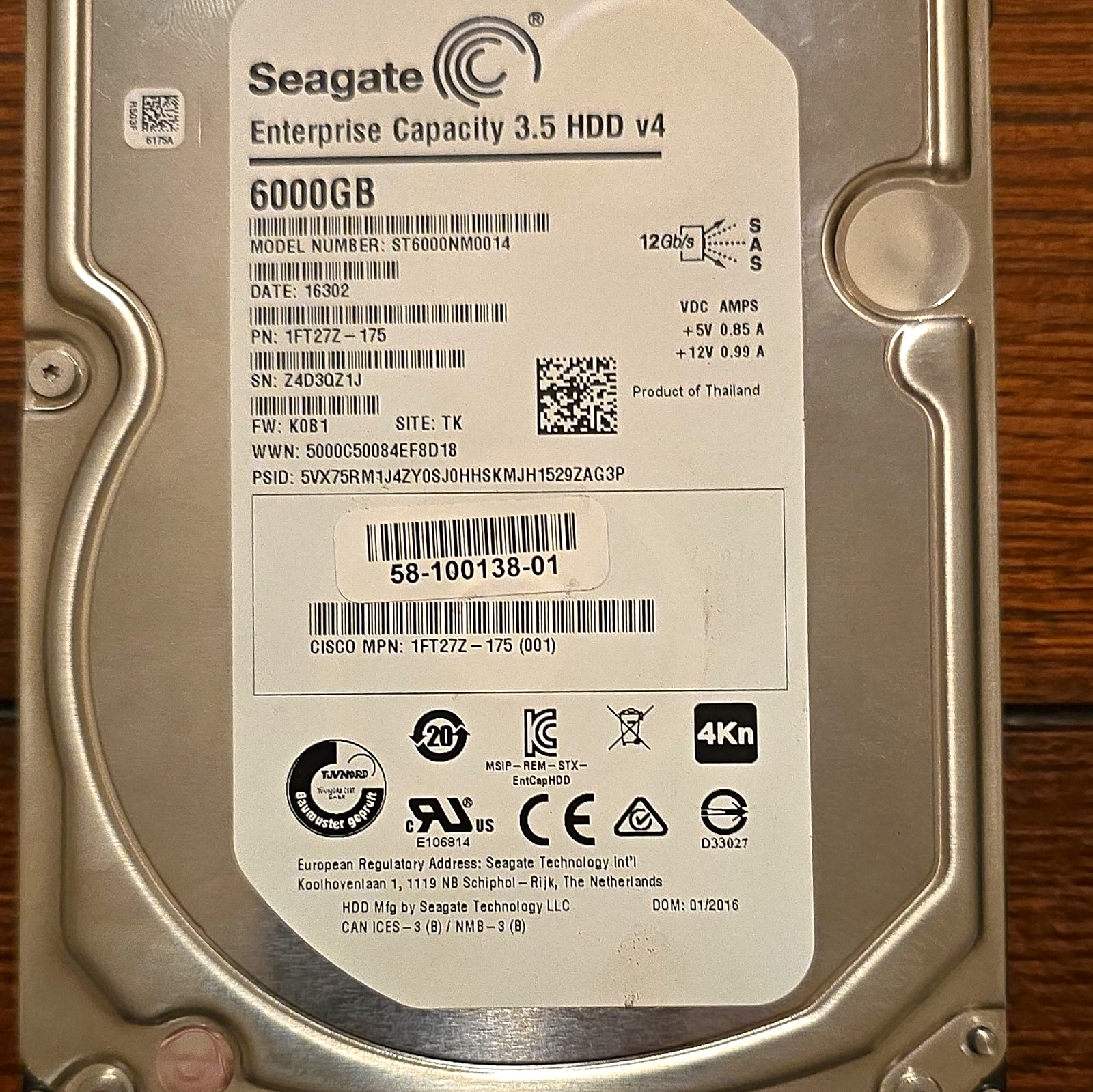 Seagate Enterprise Capacity 6TB 3.5" SAS 12Gb/s 7200RPM 128MB 4Kn ST6000NM0014