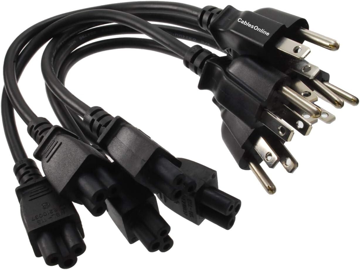 CablesOnline, 5-Pack 1ft 3-Prong Laptop/Notebook Short AC Power Cable Plugs