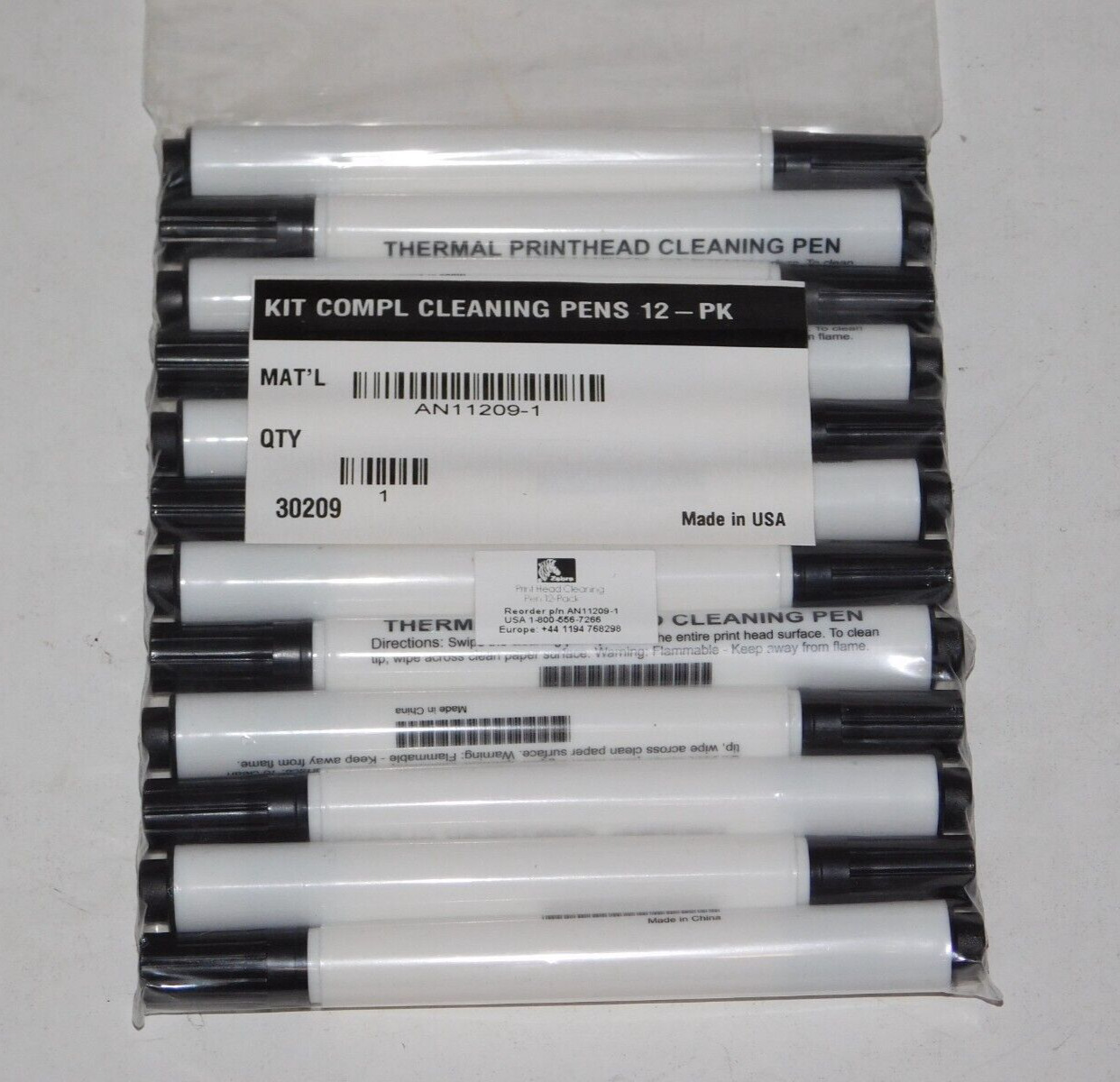 Pack of 12 New Zebra AN11209-1 Thermal Label Printer Printhead Cleaning Pen USA