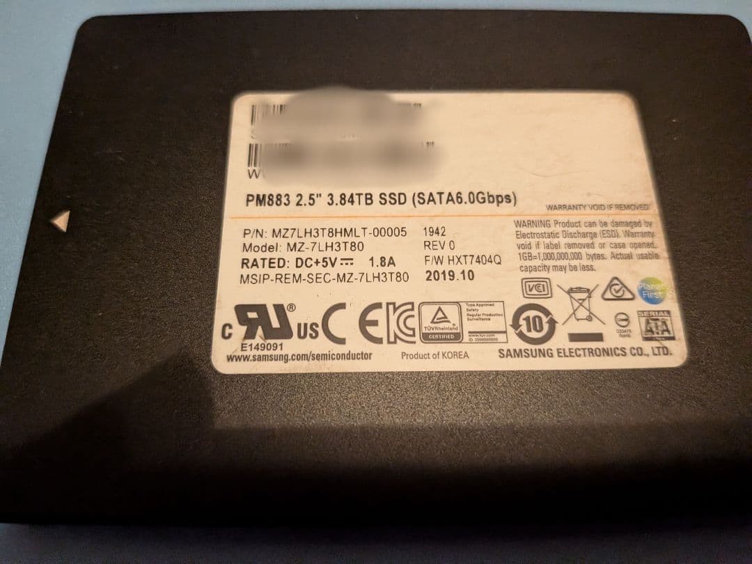 Samsung 3.84TB 2.5 Inch SATA 6.0Gbps SSD MZ7LH3T8HMLT-00005