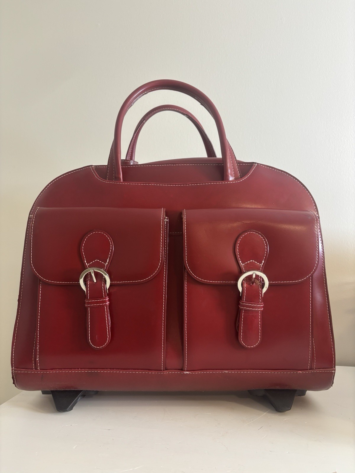 MCKLEIN DAVIS Leather Wheeled Ladies' Red Briefcase Holds 15" Laptop Excellent