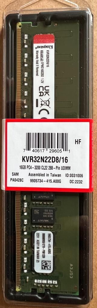 Kingston 16GB DDR4 3200MHz PC4-25600 Desktop Memory KVR32N22D8/16  *NEW, SEALED*