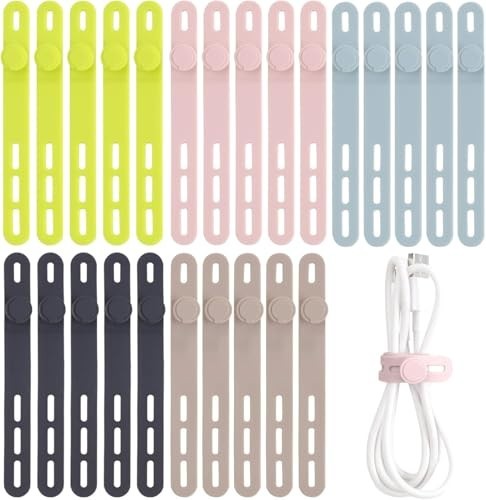 25PCS Silicone Cable Ties Reusable Cord Wraps Colorful Cable Organizer