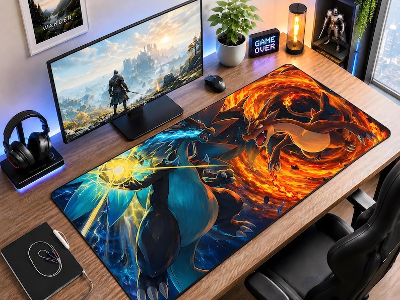 Pokemon Charizard Desk Mat, Mega Charizard Gaming Mouse Pad Desk Accessories