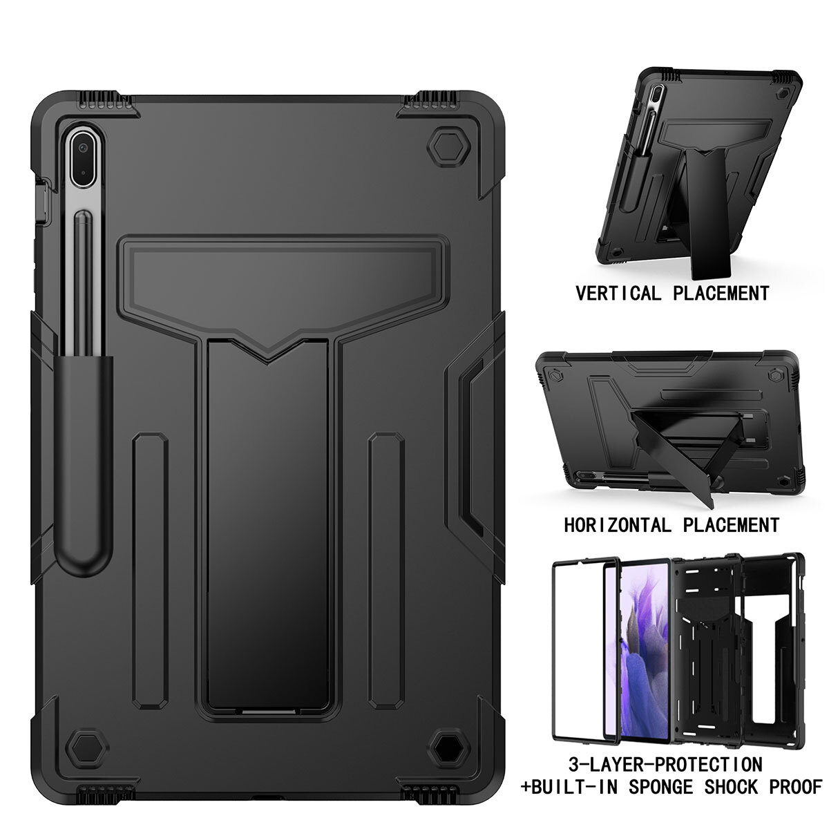 For Samsung Galaxy Tab S11/S10 FE/S9 FE+/S8/S7 FE Hybrid Rugged Stand Case Cover