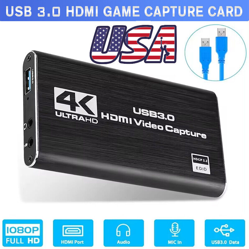Video Game Capture Card, HDMI to USB 3.0 Capture Card PS4/PC/OBS 4K 1080P 60FPS