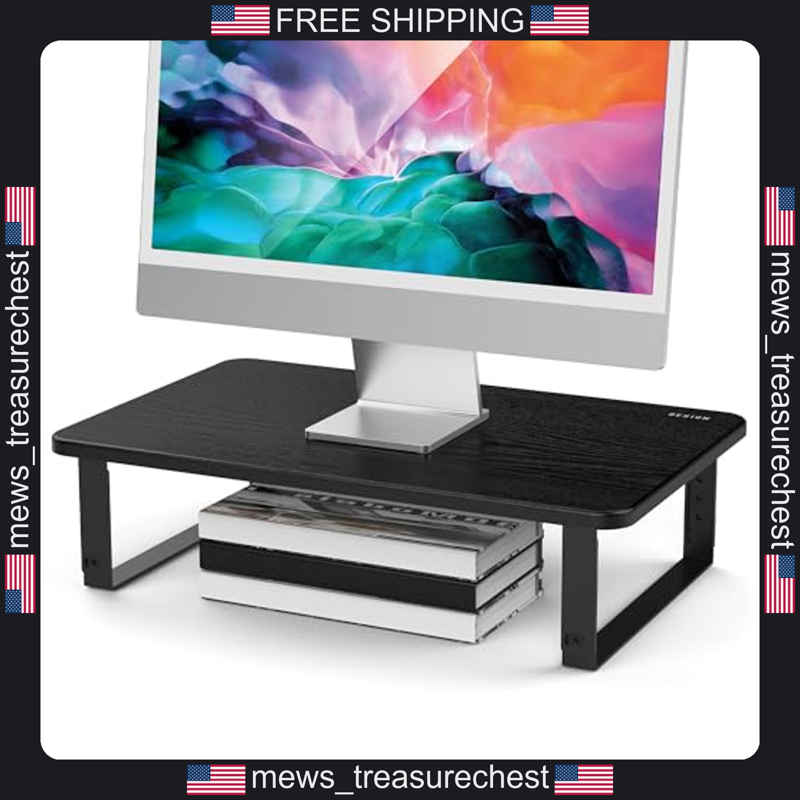 Monitor Stand Riser Adjustable Height Laptop & Printer Support Black