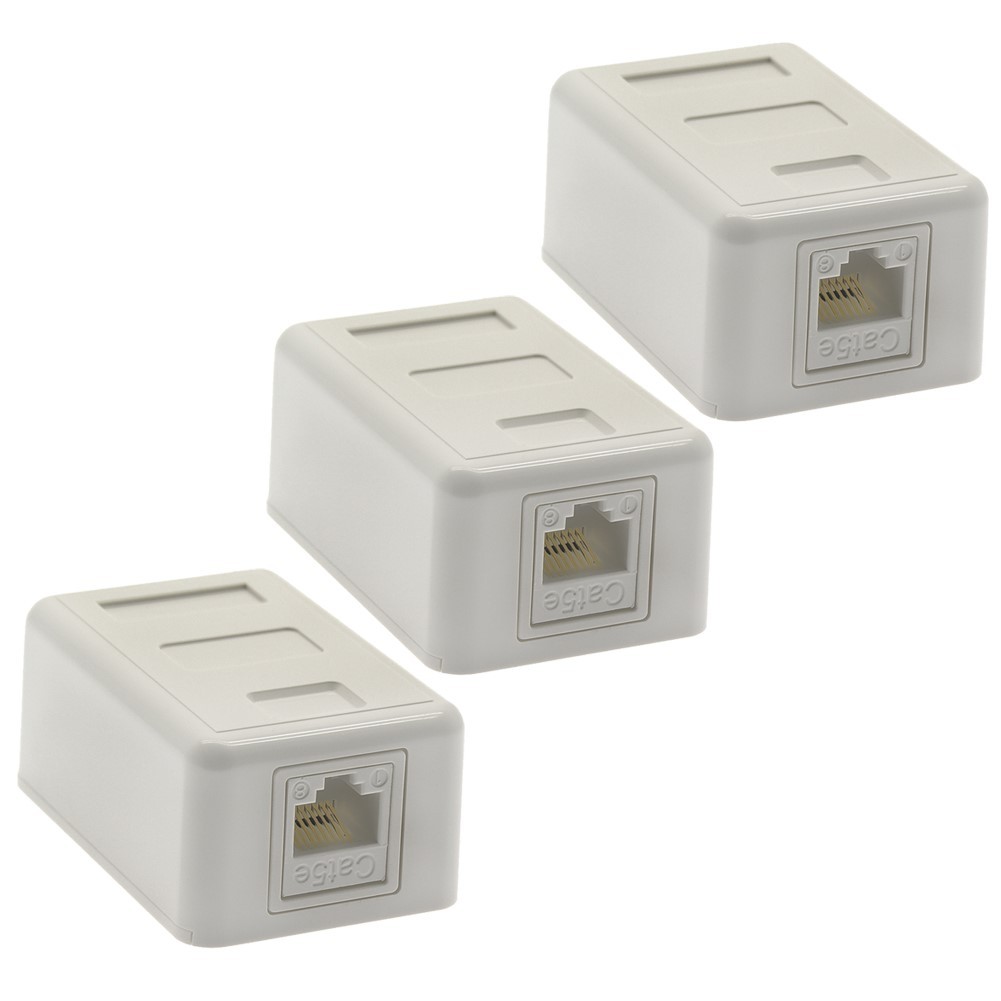 3x 1 Port Cat5e RJ45 Network Ethernet Wall Surface Mount Box Keystone Jack White