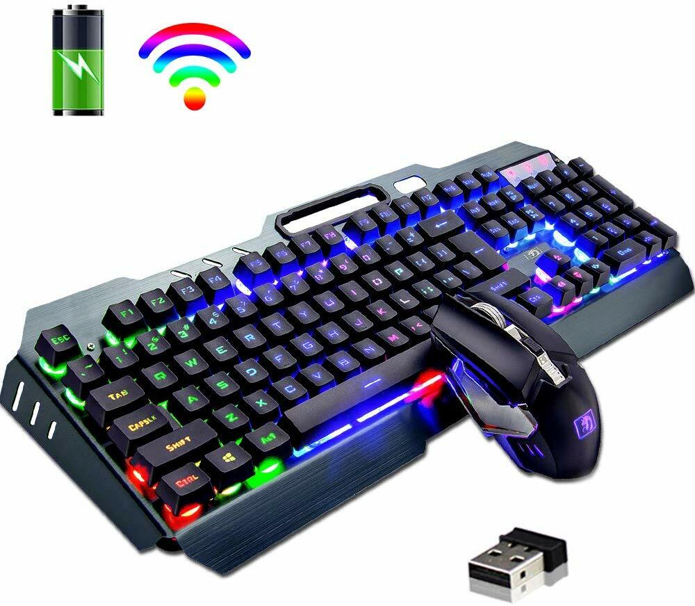 K670 Rainbow Backlit Wireless Gaming Keyboard and Mouse Sets for PC Mac PS4 Xbox