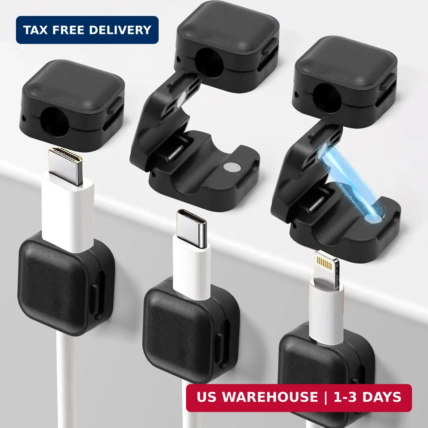 Art3d 8 Pack Magnetic Cable Clips, Cord Organizer, Office Cable Management | Bla