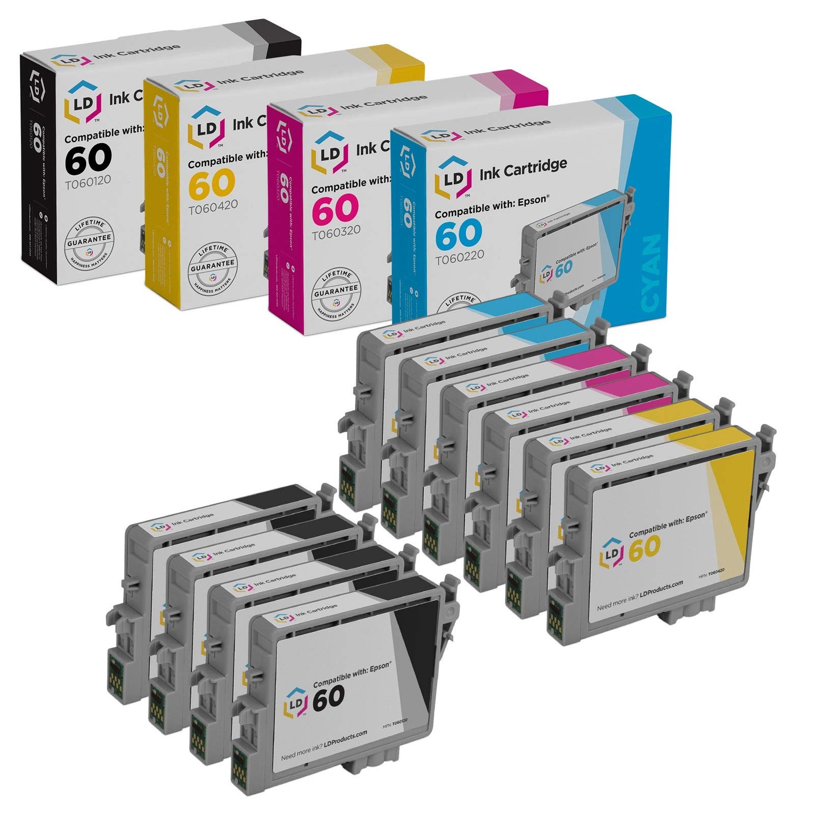 LD 10 Pack T060120 60 Reman Black & Color Ink Cartridge for Epson Printer