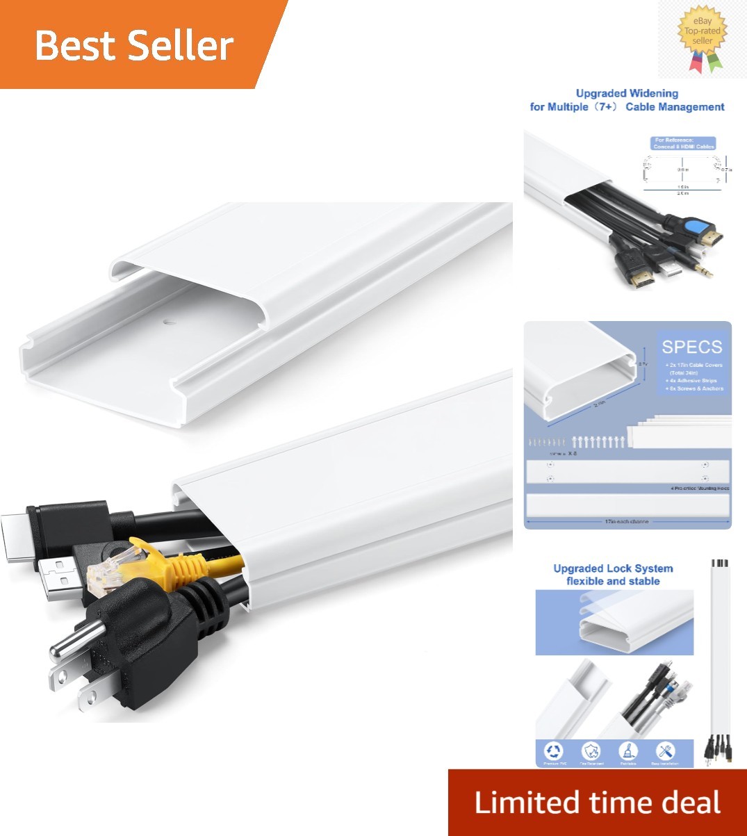 34in Wide Cord Cover:  Fire-Resistant Cable Management for 7+ Cables