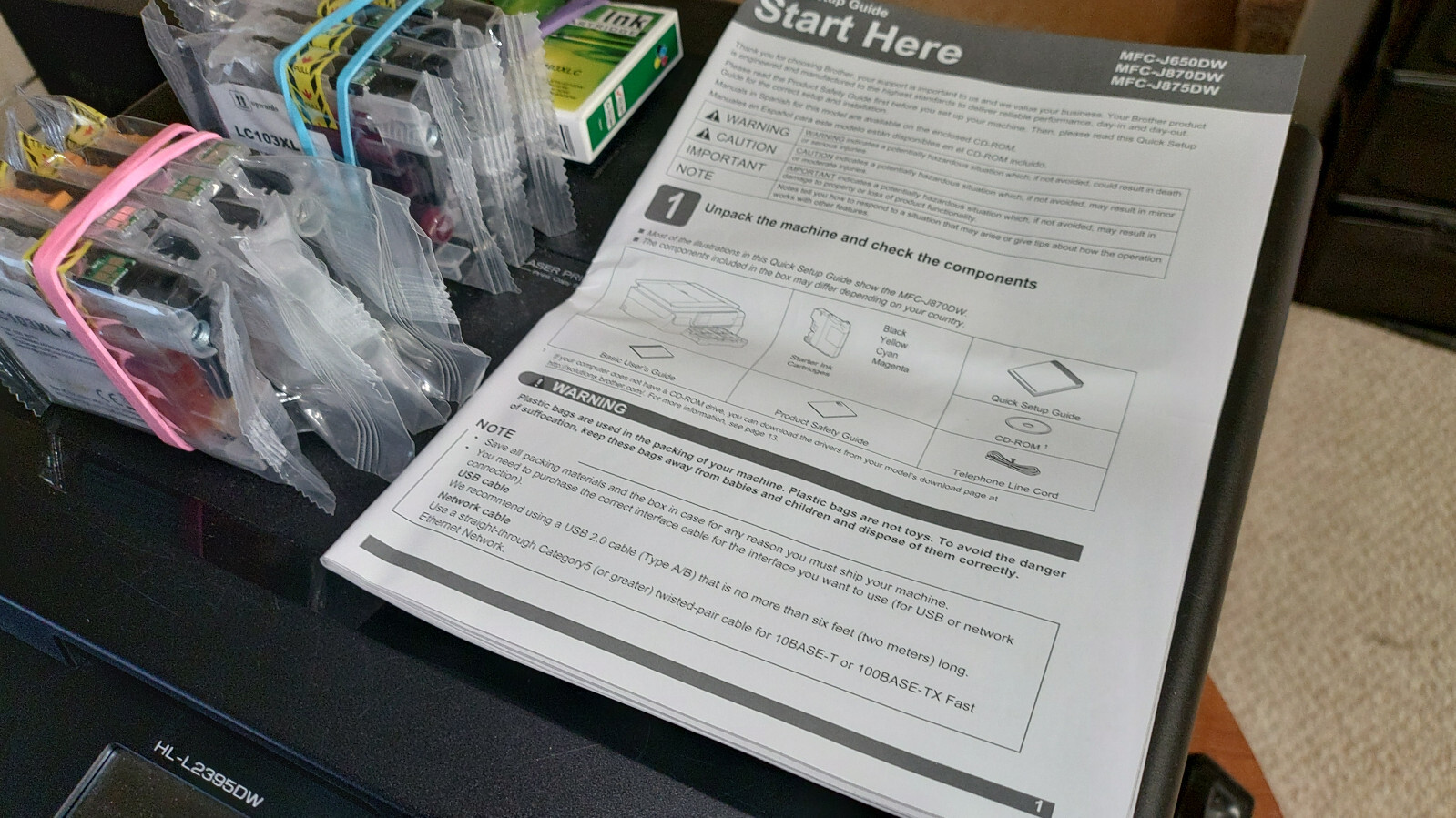 ONE Lot of NINE LC103XL Inkjet Cartridges and ONE Brother Printer Manual