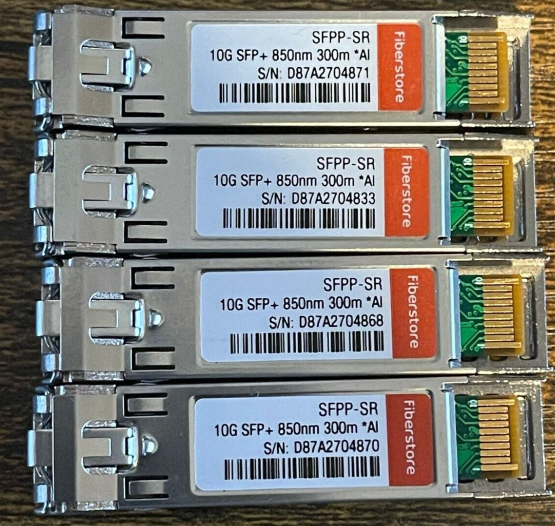Lot of 4 Fiberstore SFPP-SR 10G SFP+ 850nm 300m Transceiver Arista Compatible
