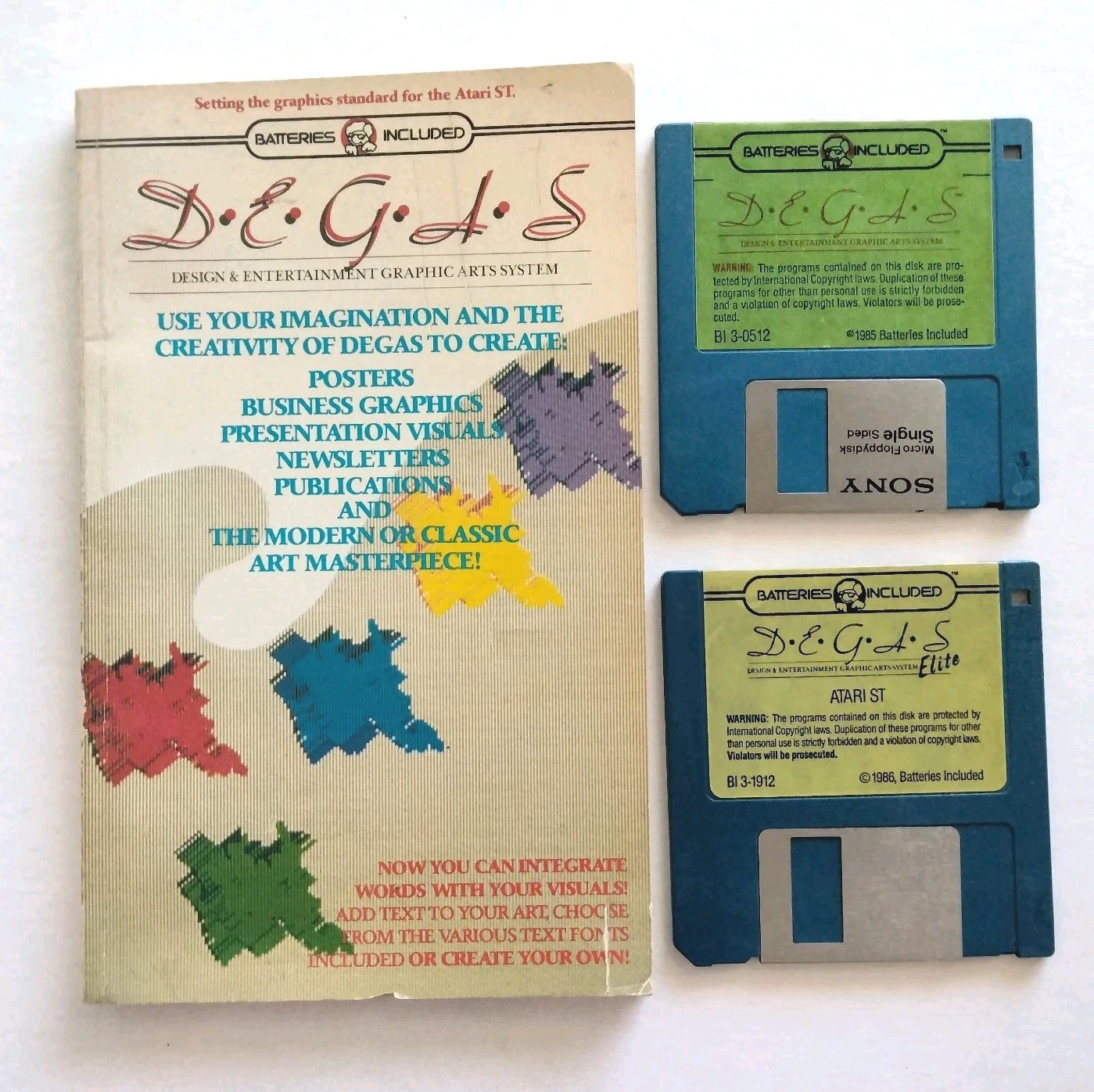 DEGAS and D.E.G.A.S Elite Atari ST + Manual 3.5" Disks 1985 Computer Graphic Art