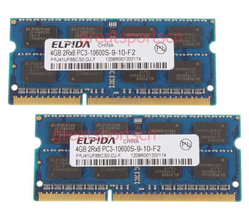 ELPIDA 8GB 2X 4GB DDR3 1333MHz 2Rx8 PC3-10600 204pin SO-DIMM Laptop Memory RAM