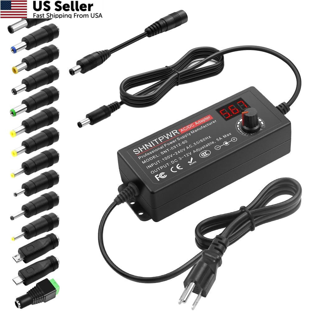 SHNITPWR 60W Universal Power Supply DC 3V 4V 4.5V 5V 6V 7V 7.5V 8V 60W, Black 