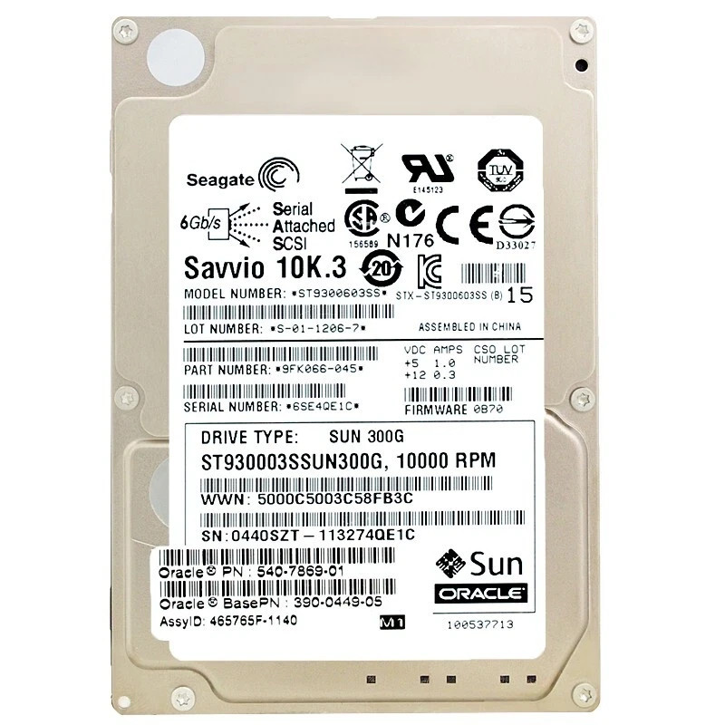 Seagate Savvio 10K.3 300GB 10K 2.5" SAS HDD ST930003SSUN300G 540-7869-01~~
