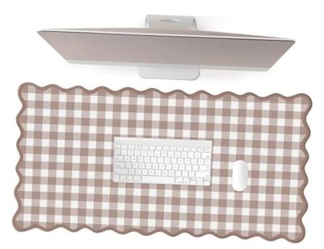 Scalloped‌ Checkered Desk Mat Cute Brown Gingham XXL Large Gaming A2-brown