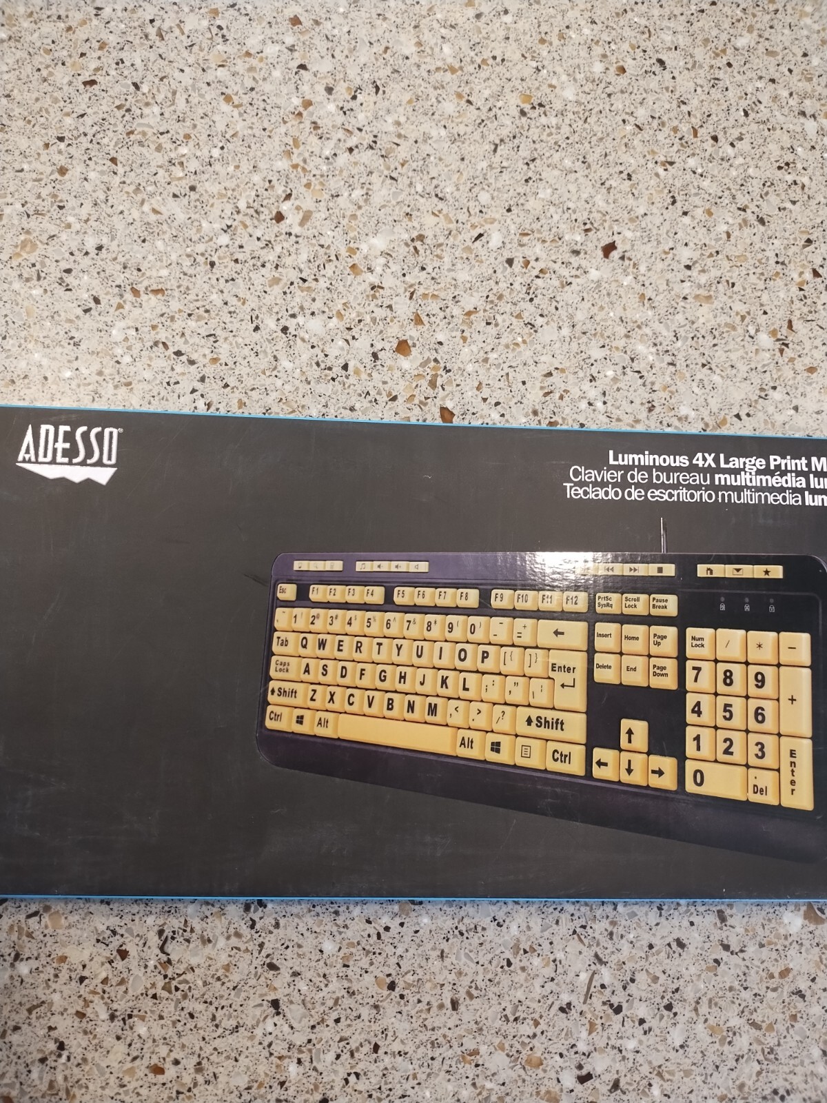 Adesso Luminous 4X Large Print Multimedia Desktop Keyboard New-Retail Box
