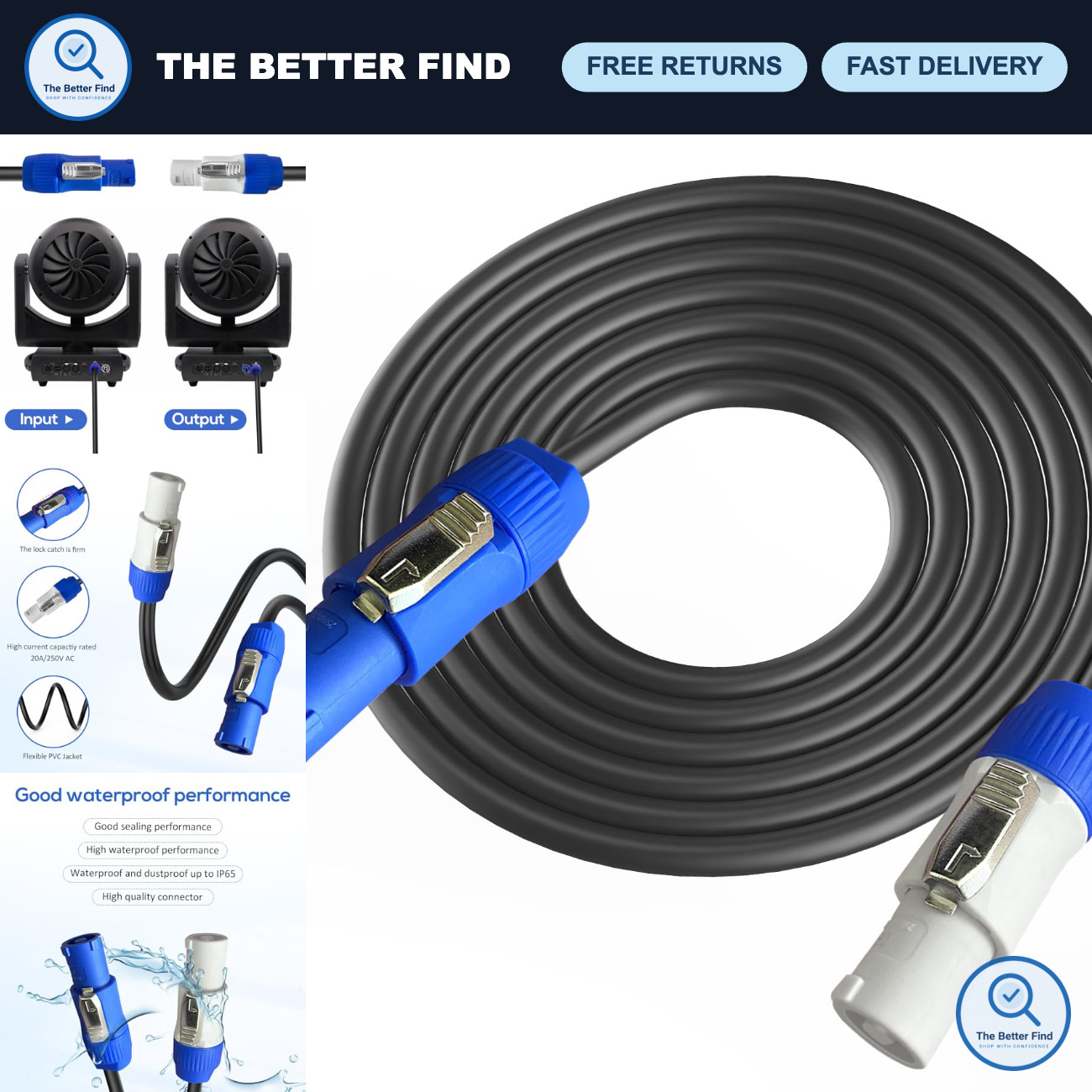 12AWG 3 Pin Power Extension Cable - 6FT Heavy Duty PowerCon Cord for Audio Gear