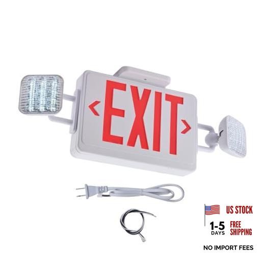 Red Exit Sign with Emergency Square Heads + Red EXIT White Housing +Red EXIT