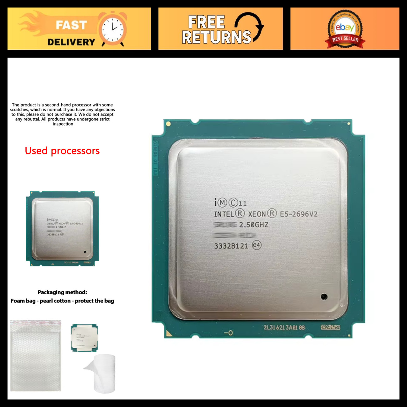 12-Core 2.5GHz CPU Processor E5-2696 V2 LGA 2011, 24 Threads, Used, High Perform