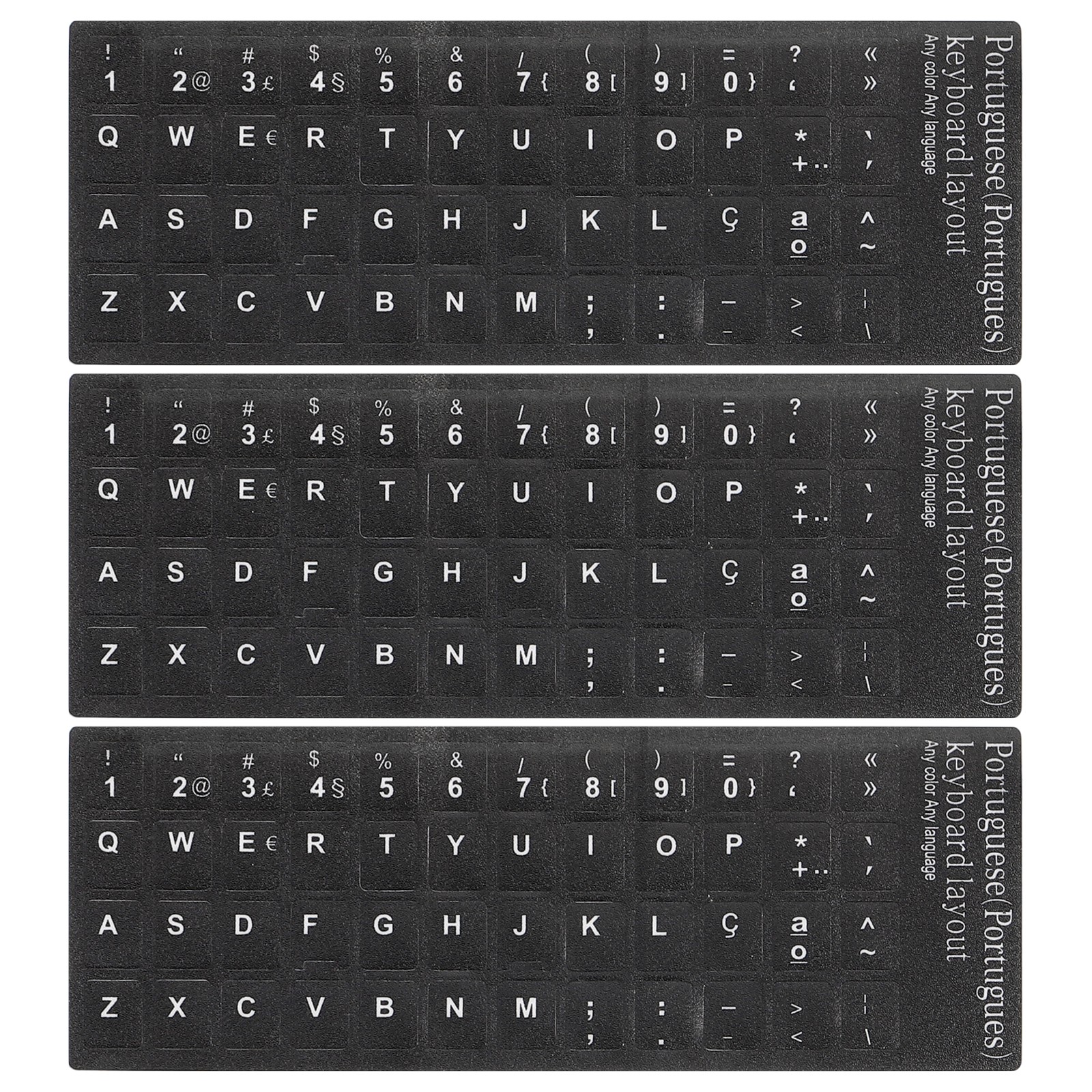 Portuguese Keyboard Stickers Black Background W White Lettering 3Pcs