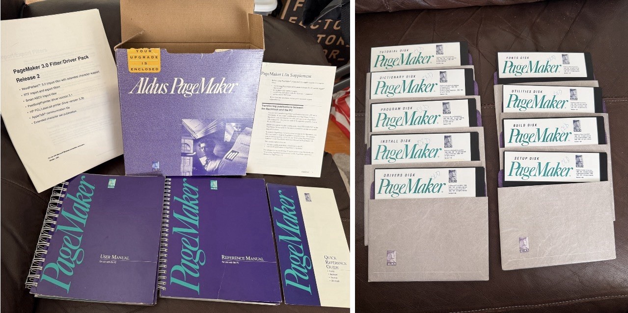 VTG Aldus PageMaker 1.0a 1.04 PC AT 1986 Box Set 8 Floppy Disks Manuals