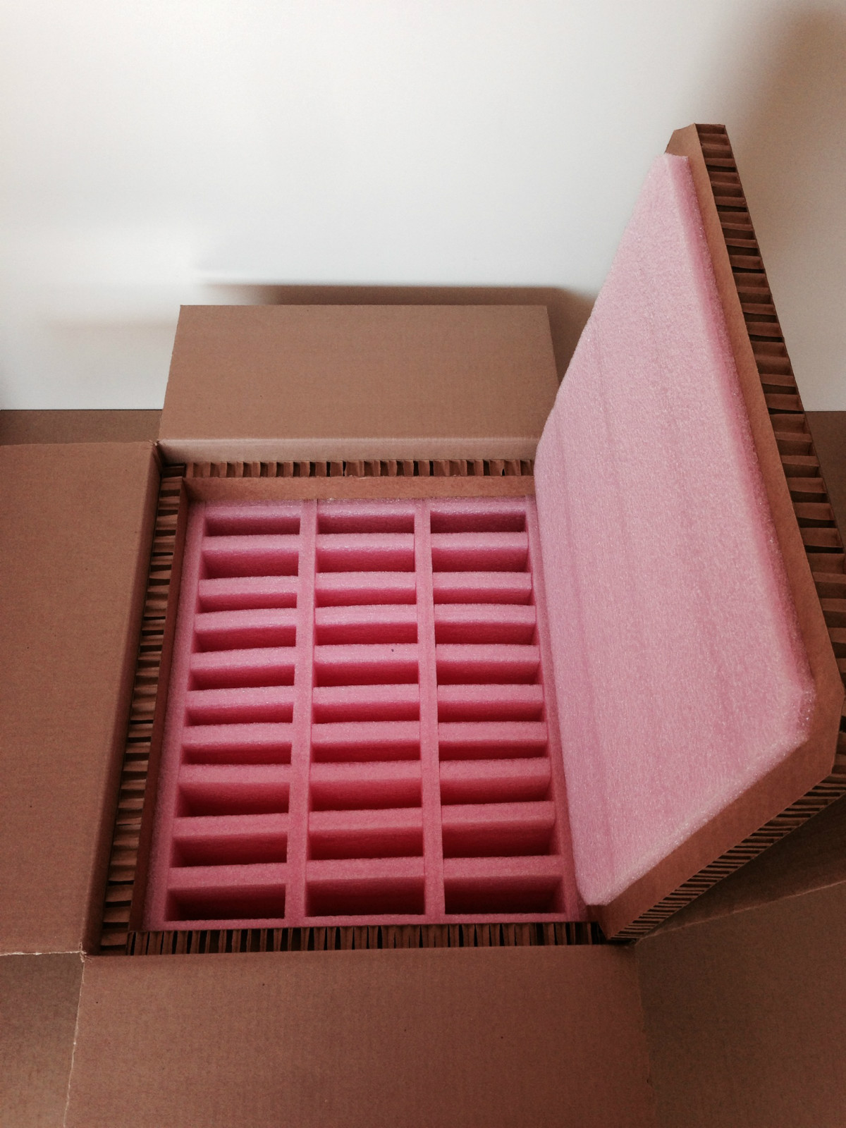 Hexacomb & Foam Custom Box 23.5" x 20" x 12" -  w / Inserts for 30 disk drives