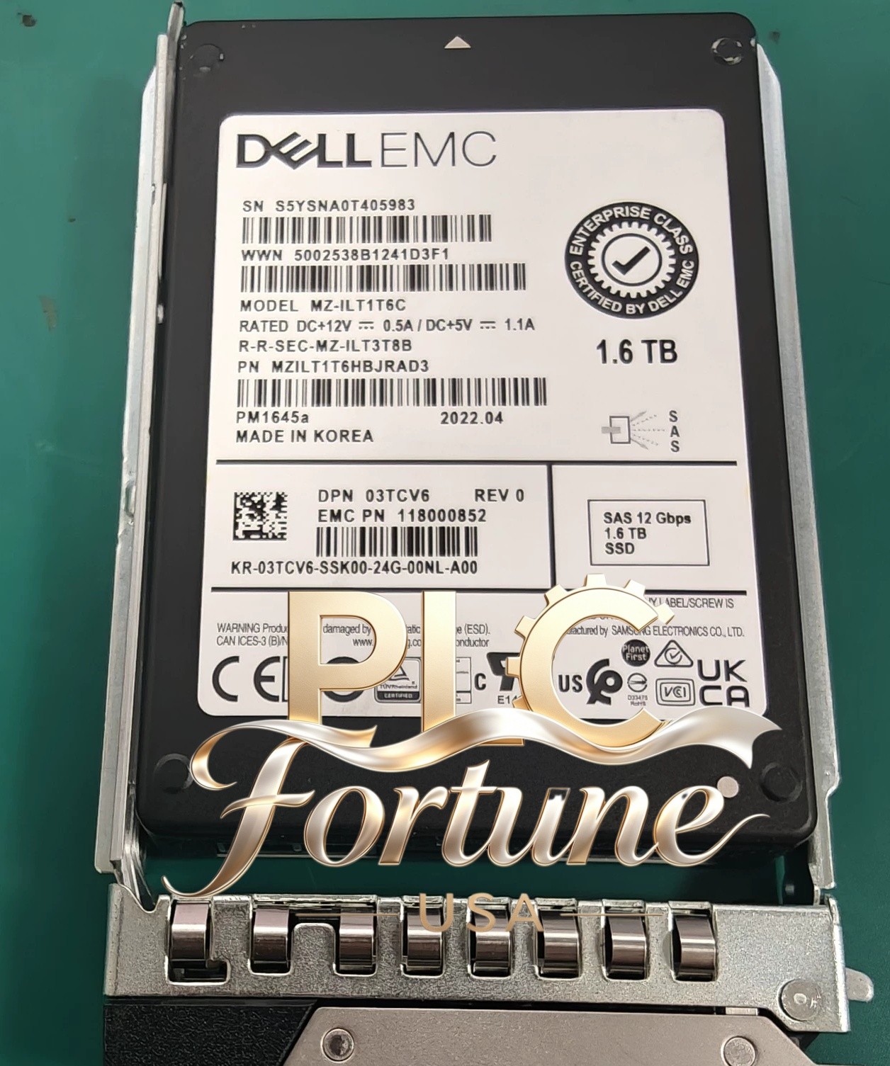Dell EMC 03TCV6 3TCV6 MZILT1T6HBJRAD3 1.6TB SAS 2.5" Mixed Use SSD With Tray