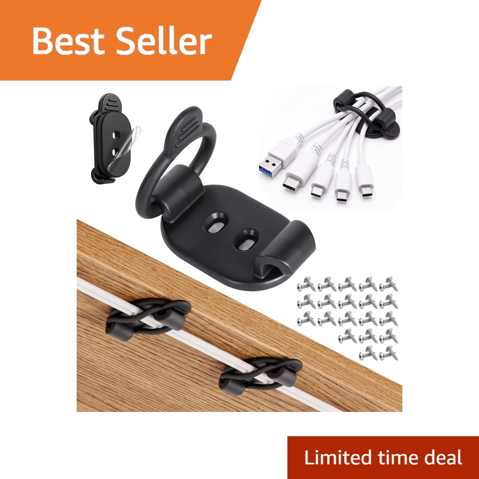 Nearockle Black 20 Pack Adhesive Cable Management Clips