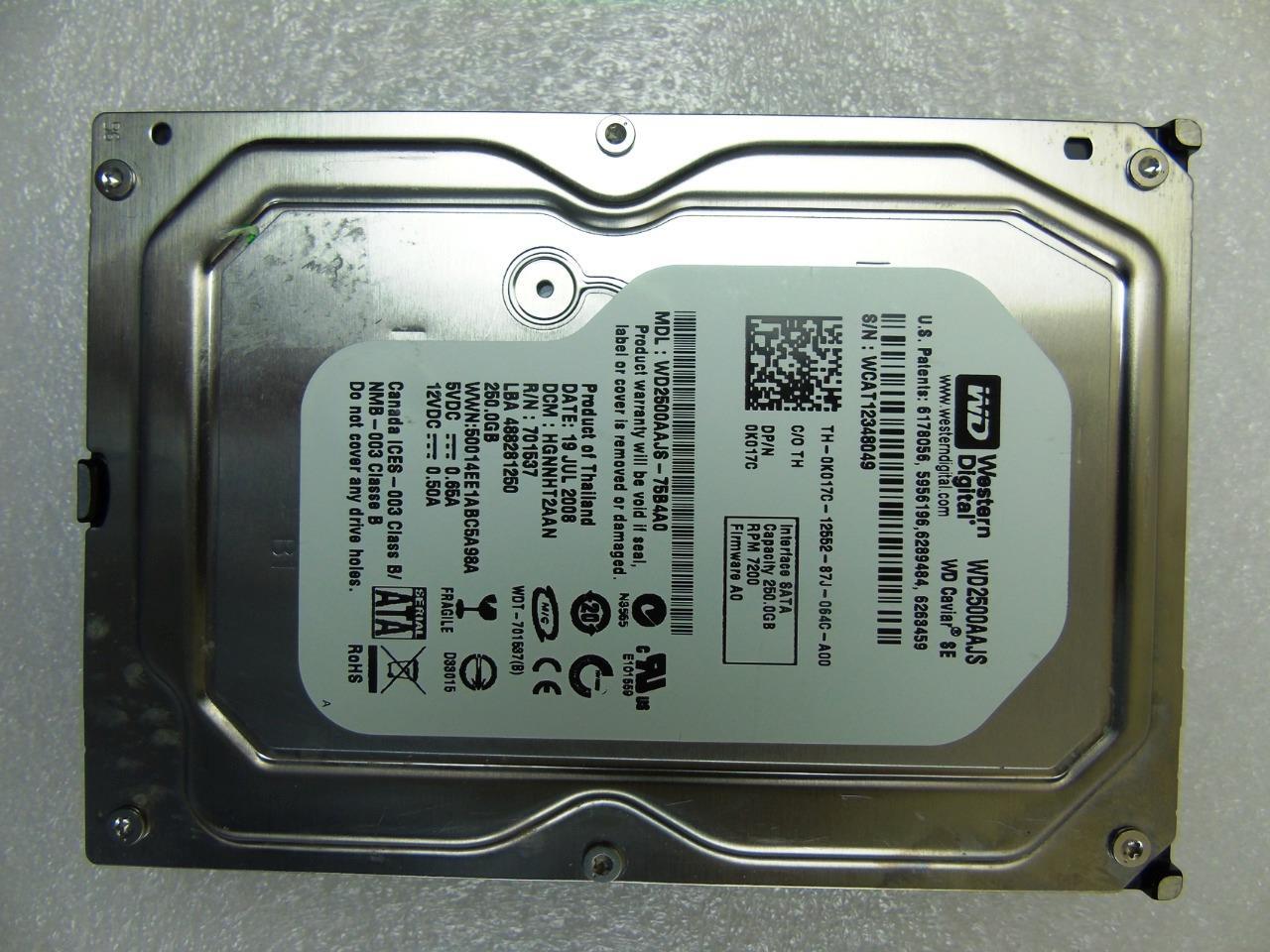 Western Digital WD2500AAJS-75B4A0 DCM: HGNNHT2AAN, 19JUL2008, SATA HDD 250GB