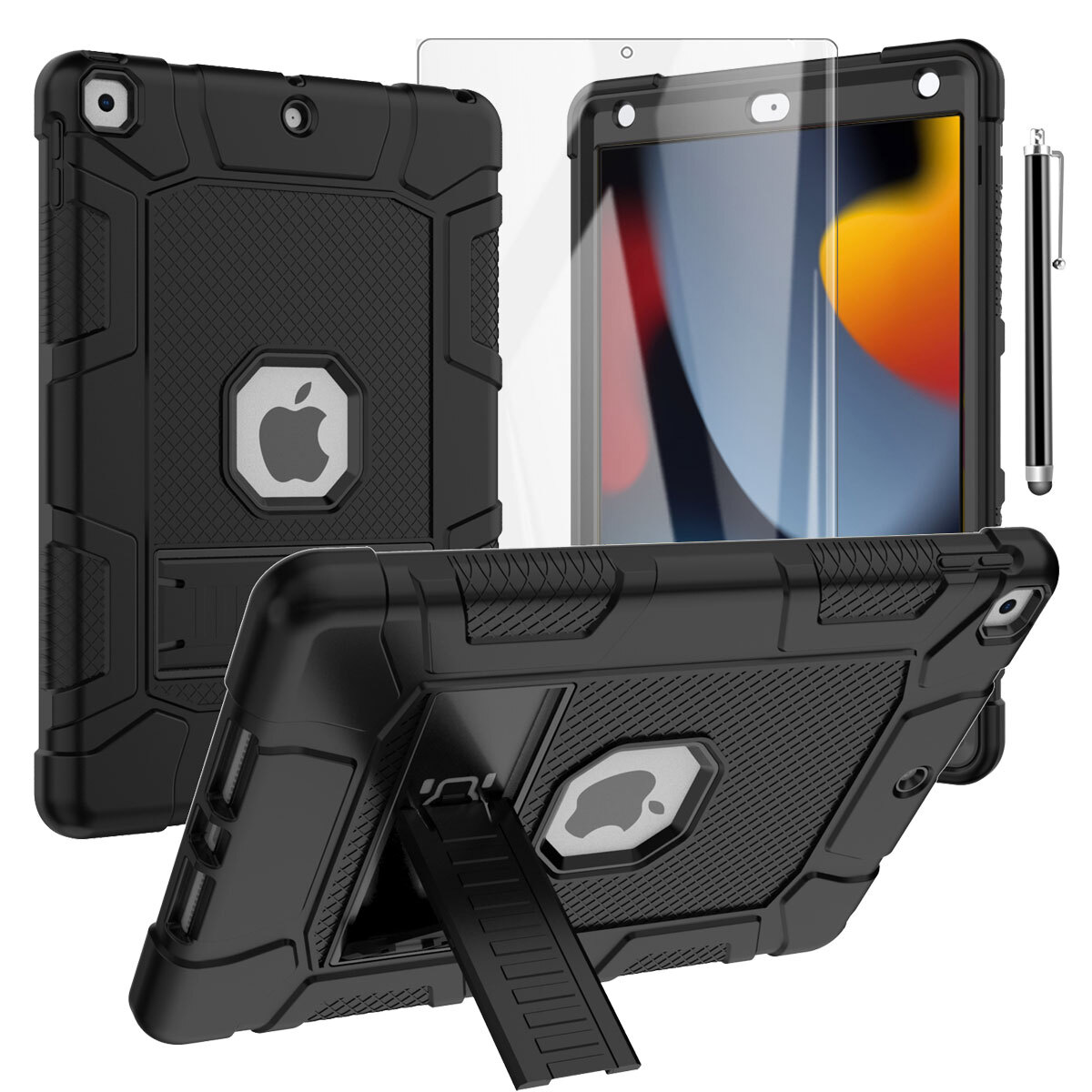 iPad 9th 8th 7th Generation Case Shockproof Heavy Duty Cover + Screen Protector