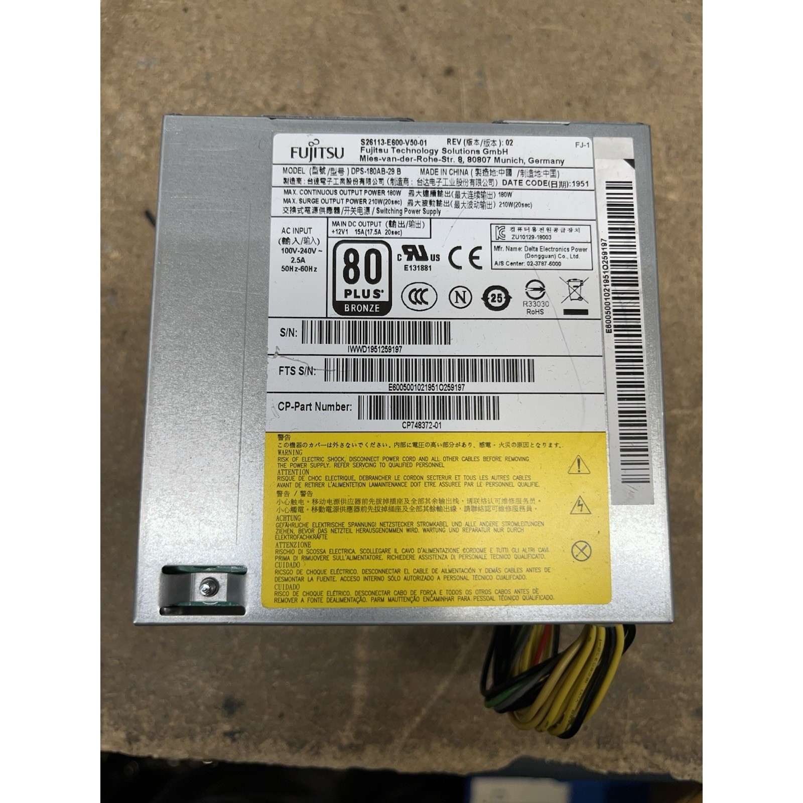 Fujitsu DPS-180AB-29 S26113-E600-V50-01 180W Power Supply 20pin